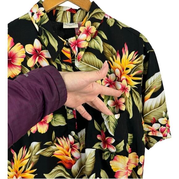 Go Barefoot Hawaiian Shirt Made In USA Black Floral Print Single Stitch Size 3XL - Picture 5 of 15